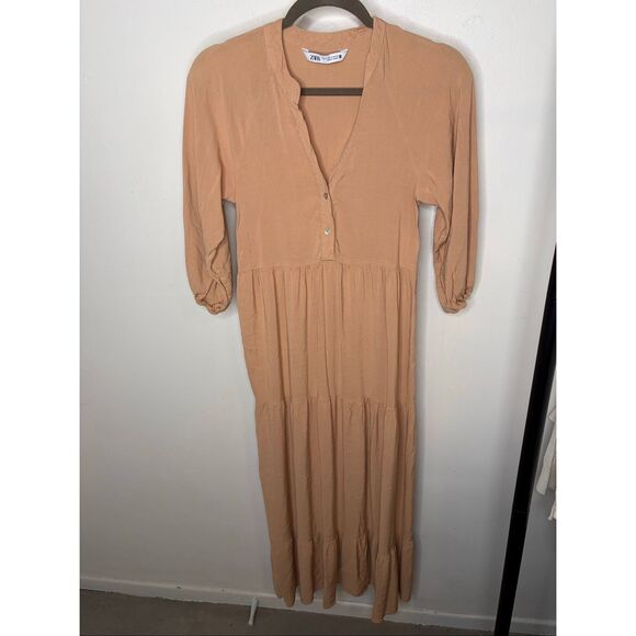 Zara Linen Tiered Middi Dress - Picture 2 of 4
